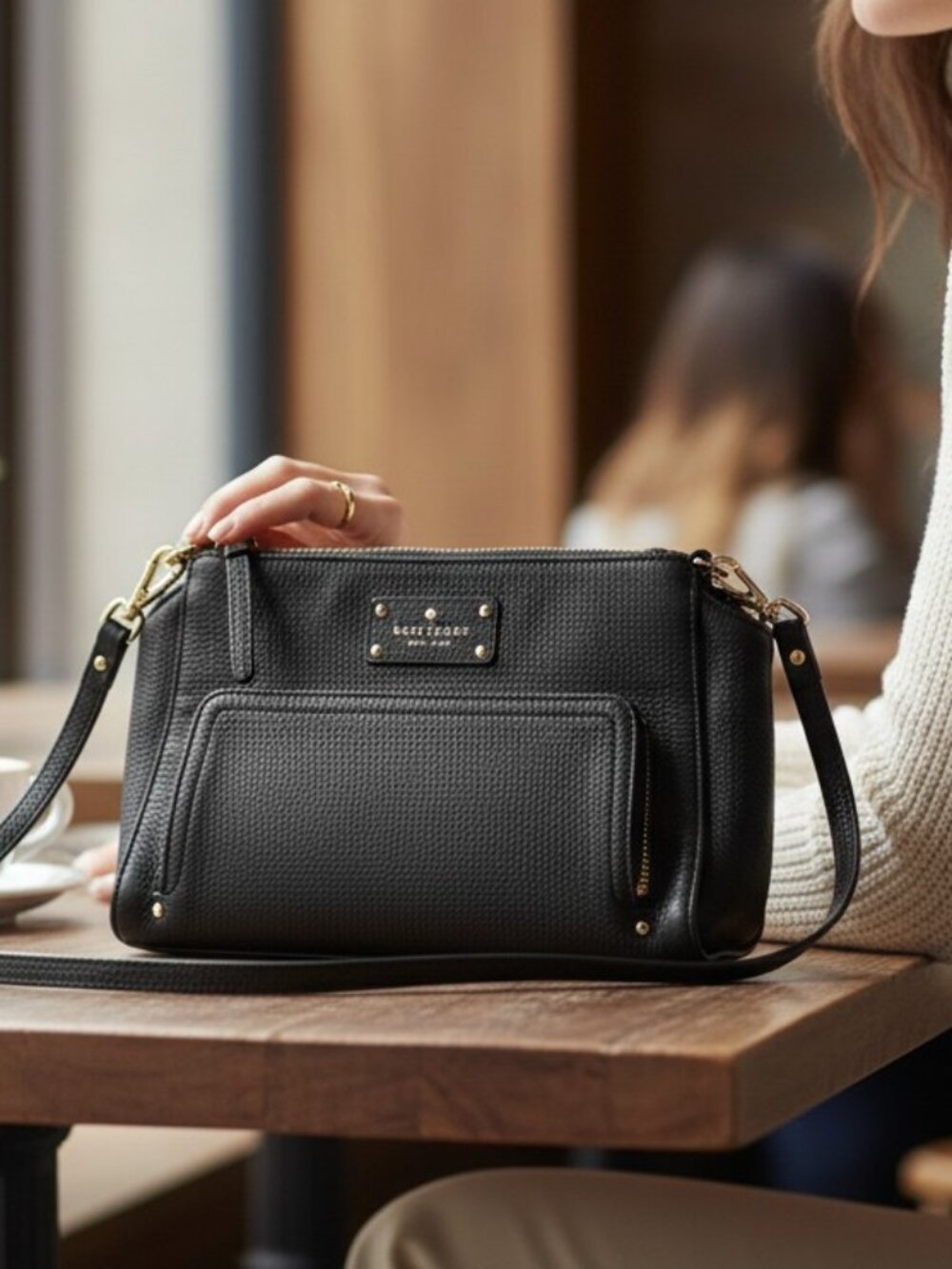 Kate Spade Dark Gray pebbled Leather Baxter Street Sevilla Crossbody Bag